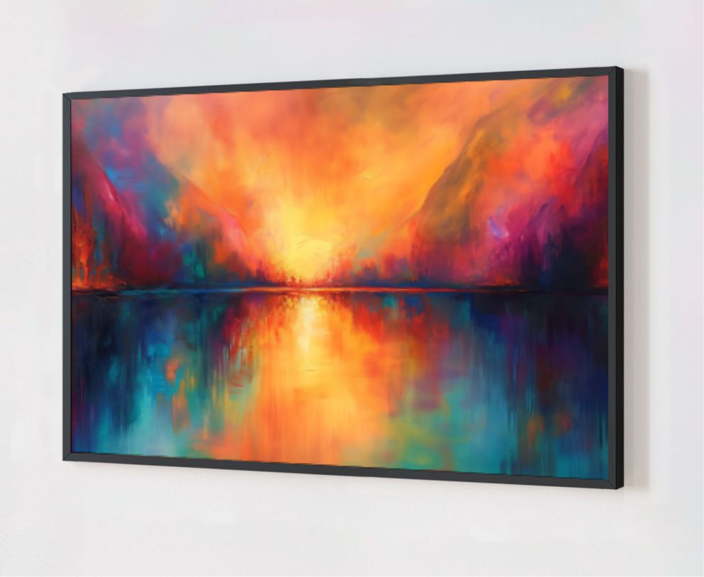 Quadro Decorativo Abstrato Explosão de Cores em Adesivo com Moldura Caixa