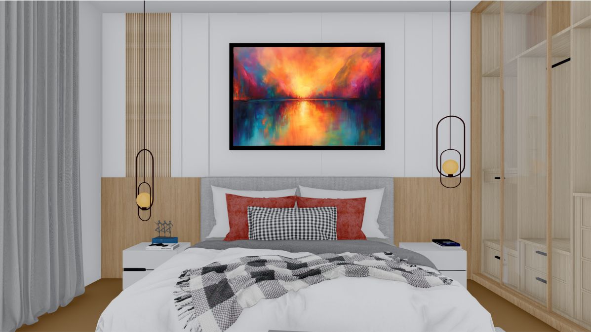 Quadro Decorativo Abstrato Explosão de Cores em Adesivo com Moldura Caixa