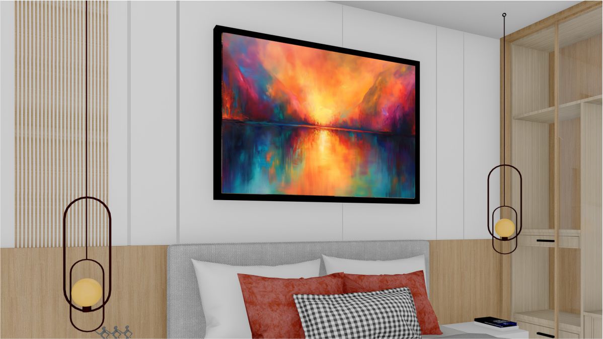 Quadro Decorativo Abstrato Explosão de Cores em Adesivo com Moldura Caixa