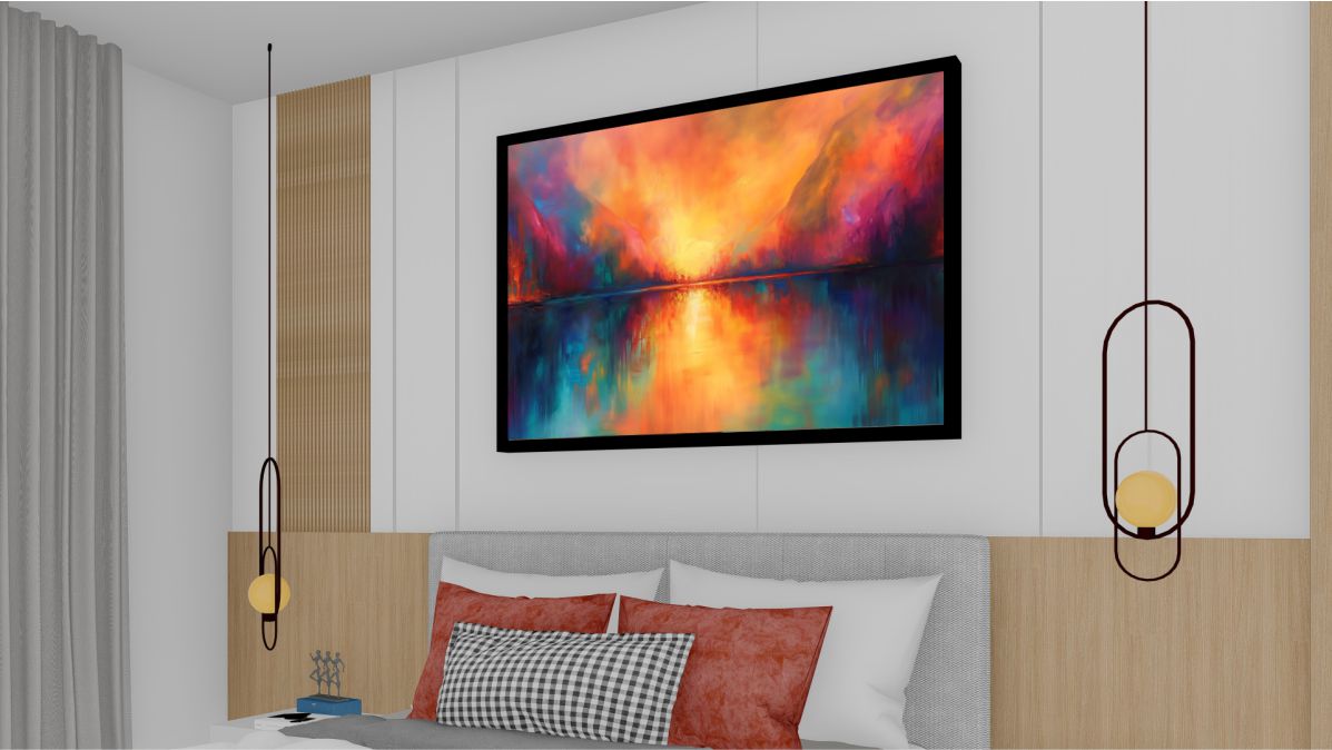 Quadro Decorativo Abstrato Explosão de Cores em Adesivo com Moldura Caixa