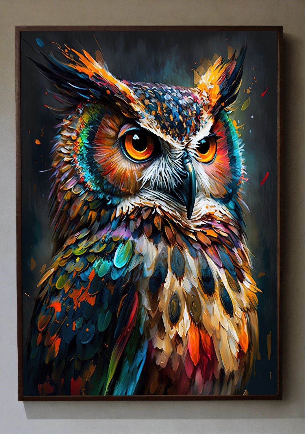 Quadro Decorativo Coruja Colorida em Adesivo com Moldura Caixa