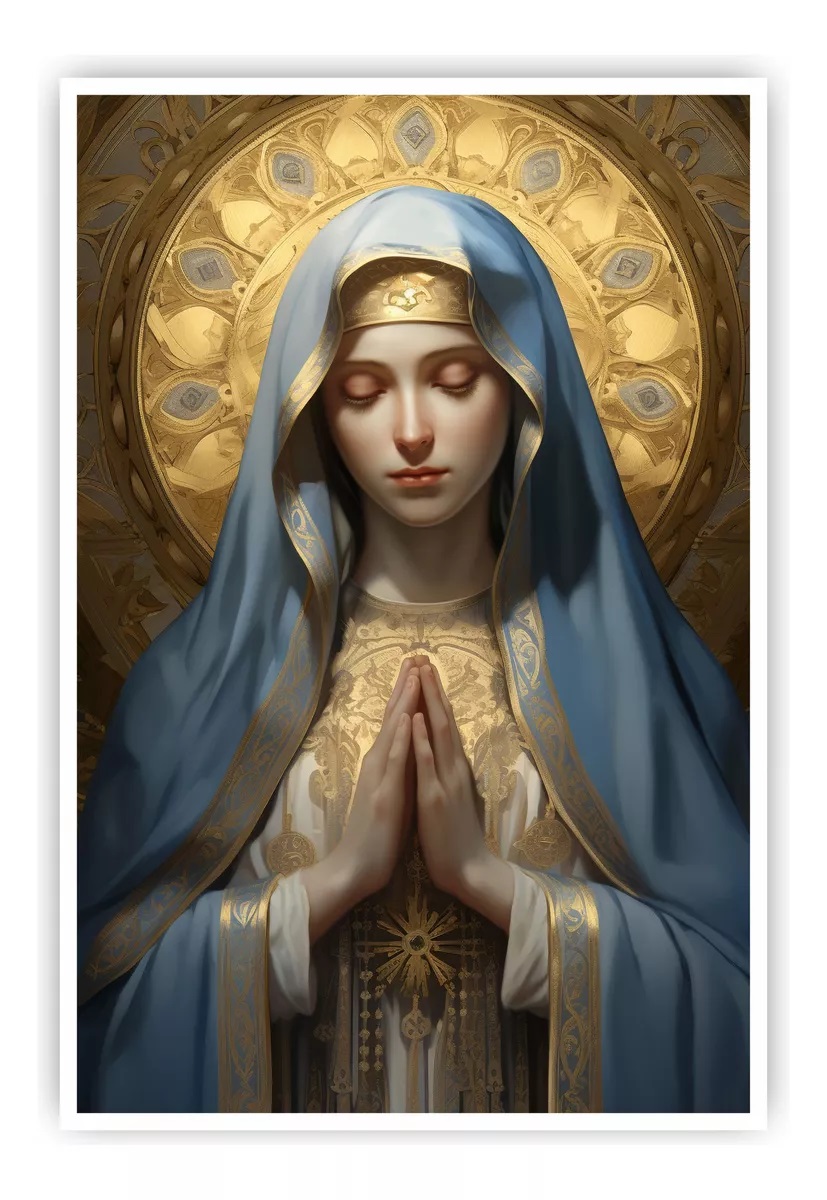 Quadro decorativo Virgem Maria em Canvas com Moldura Negativa