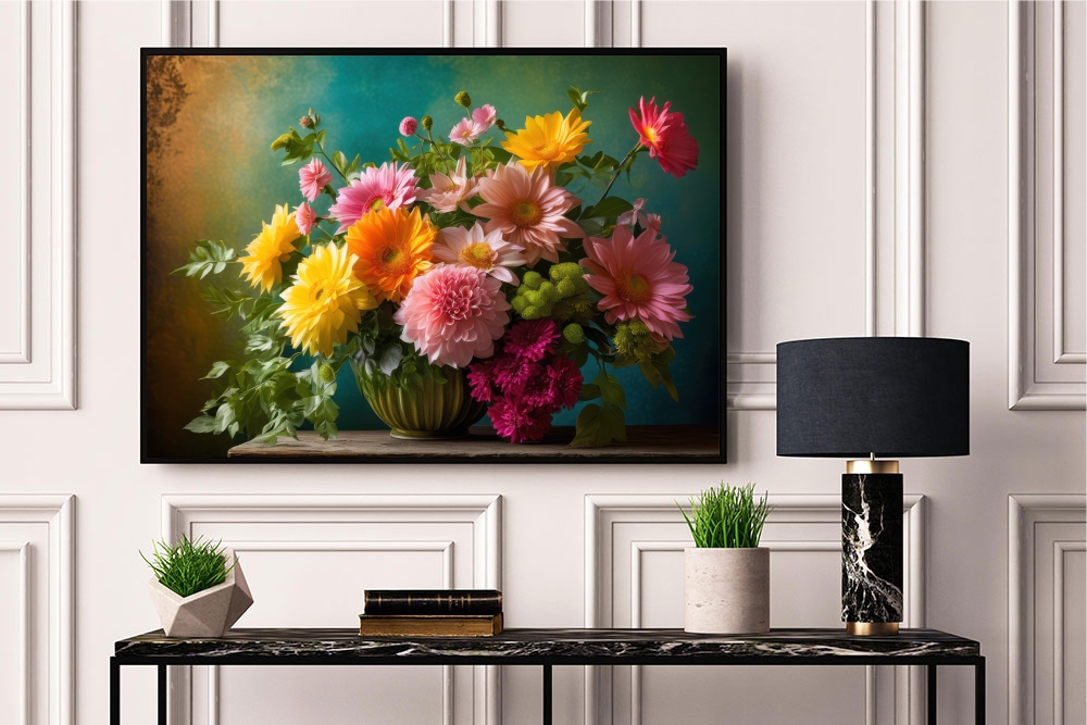 Quadro Decorativo Arte Flores em Adesivo com Moldura Caixa