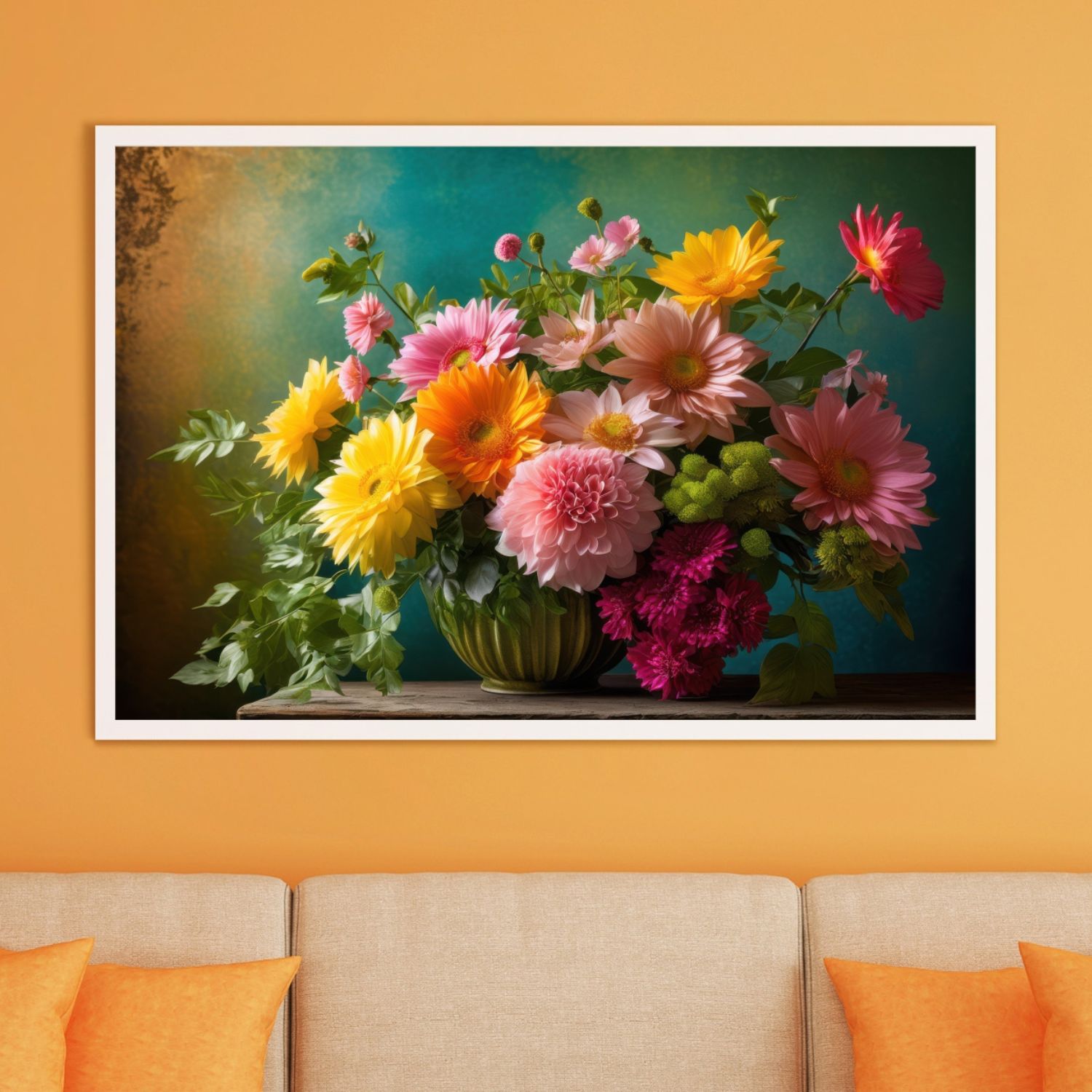 Quadro Decorativo Arte Flores em Adesivo com Moldura Caixa
