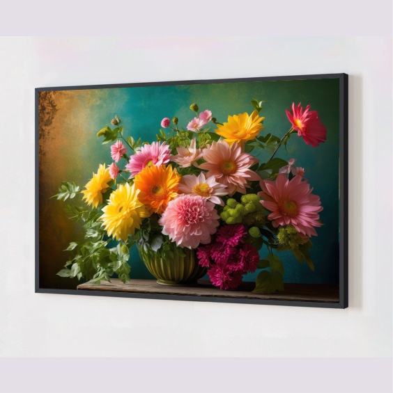 Quadro Decorativo Arte Flores em Adesivo com Moldura Caixa