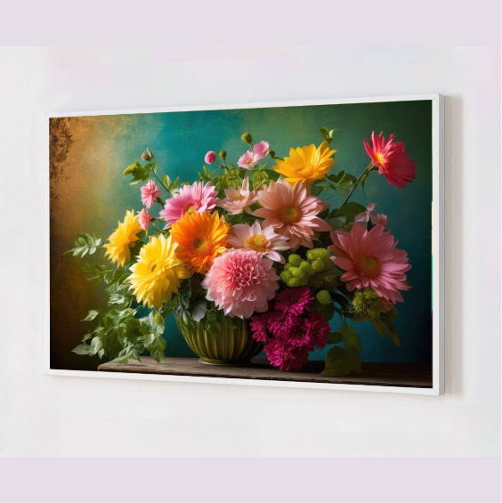 Quadro Decorativo Arte Flores em Adesivo com Moldura Caixa