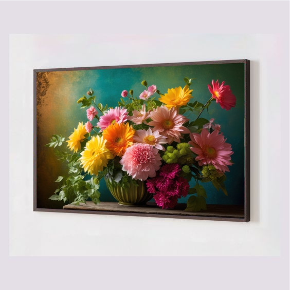 Quadro Decorativo Arte Flores em Adesivo com Moldura Caixa