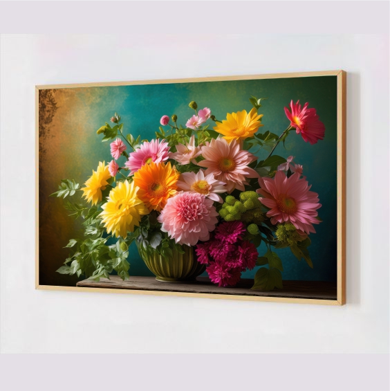 Quadro Decorativo Arte Flores em Adesivo com Moldura Caixa