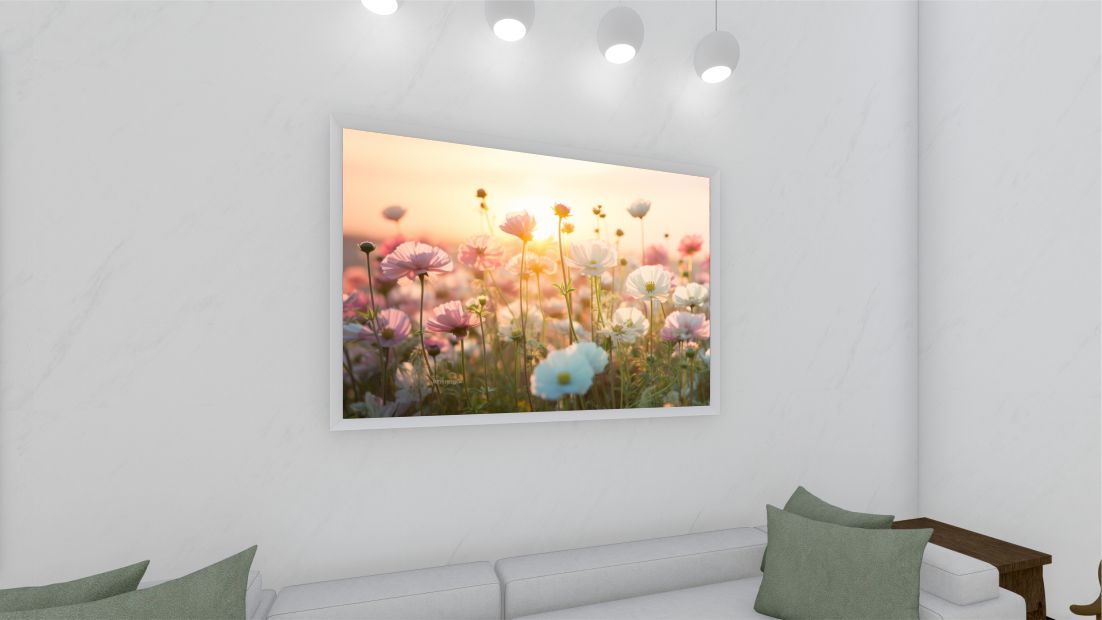 Quadro Decorativo Campo de Flores em Adesivo com Moldura Caixa