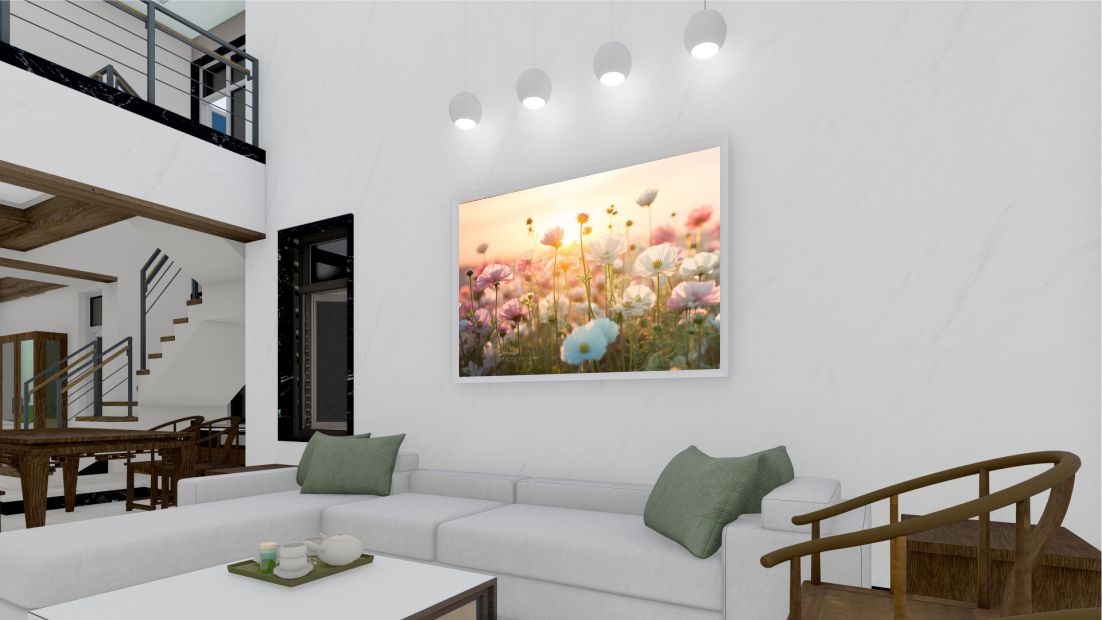 Quadro Decorativo Campo de Flores em Adesivo com Moldura Caixa