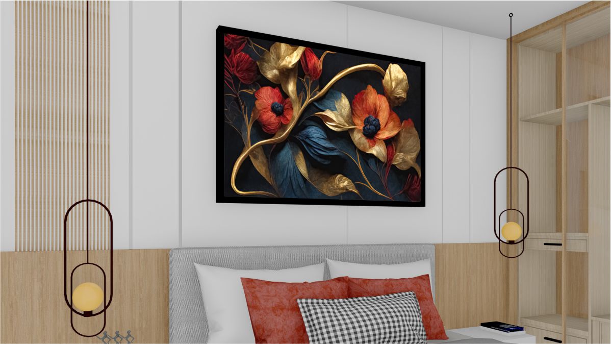 Quadro Decorativo Arte Floral em Adesivo com Moldura Caixa