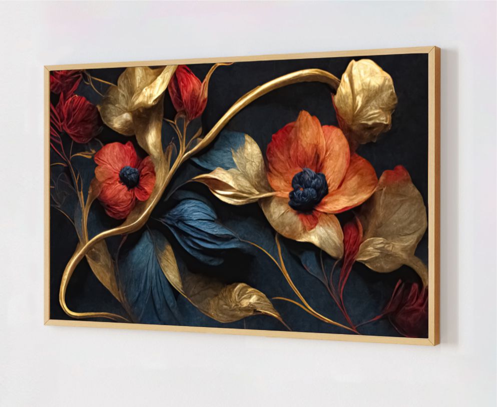 Quadro Decorativo Arte Floral em Adesivo com Moldura Caixa