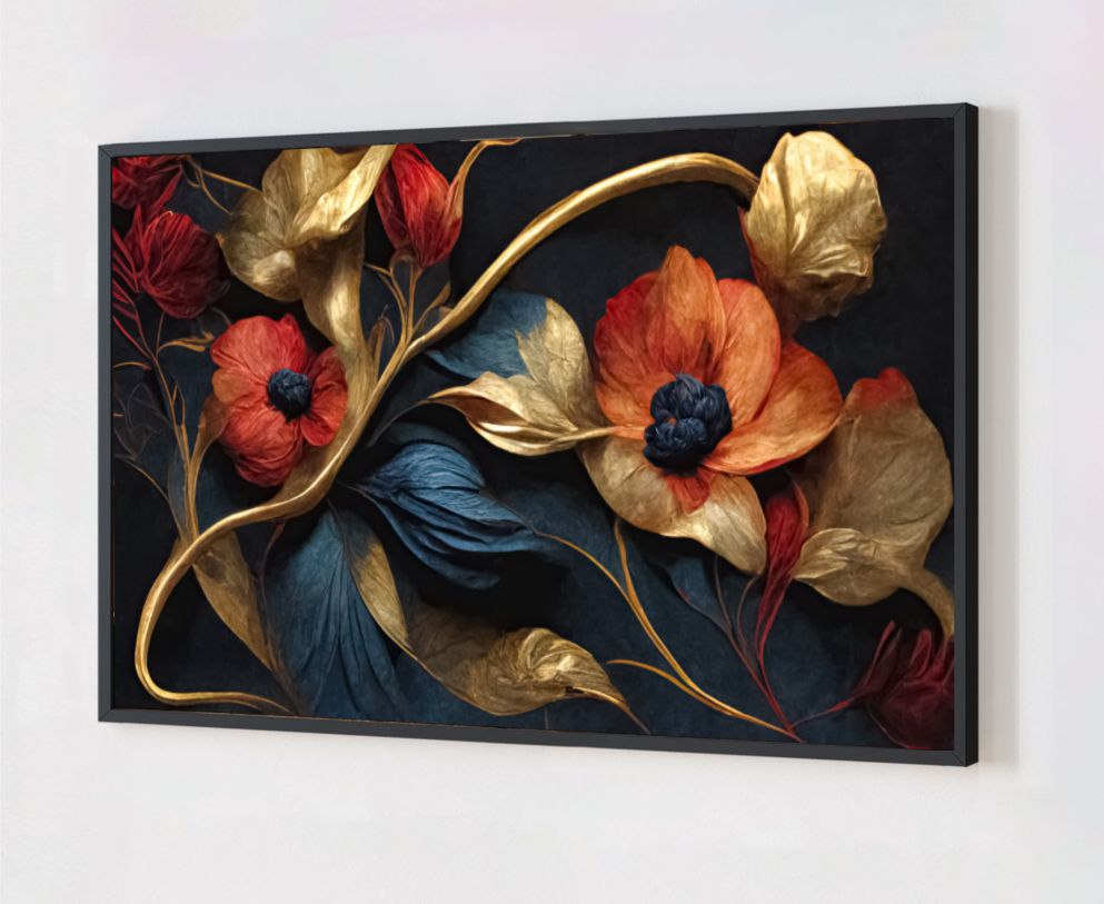 Quadro Decorativo Arte Floral em Adesivo com Moldura Caixa