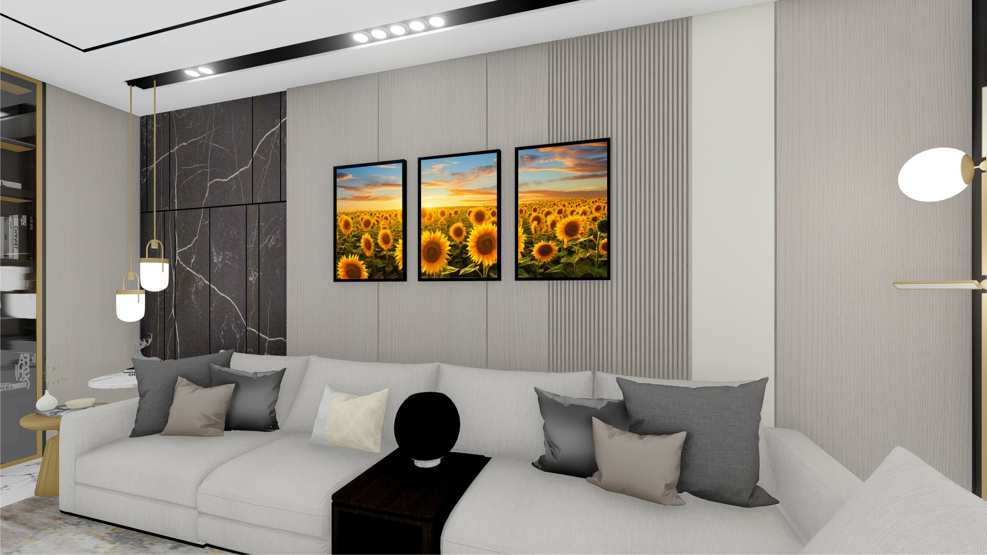 Quadro Decorativo Girassol Trio em Adesivo com Moldura Caixa