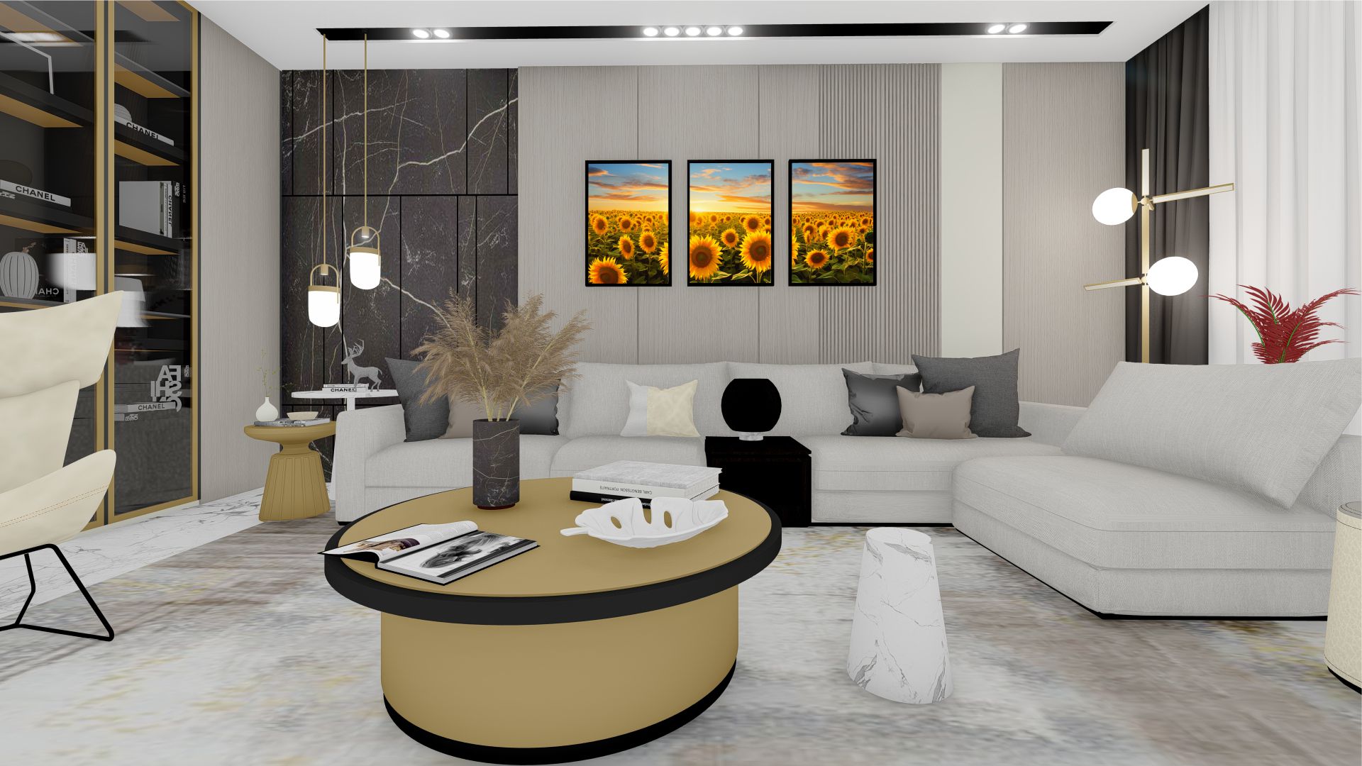 Quadro Decorativo Girassol Trio em Adesivo com Moldura Caixa