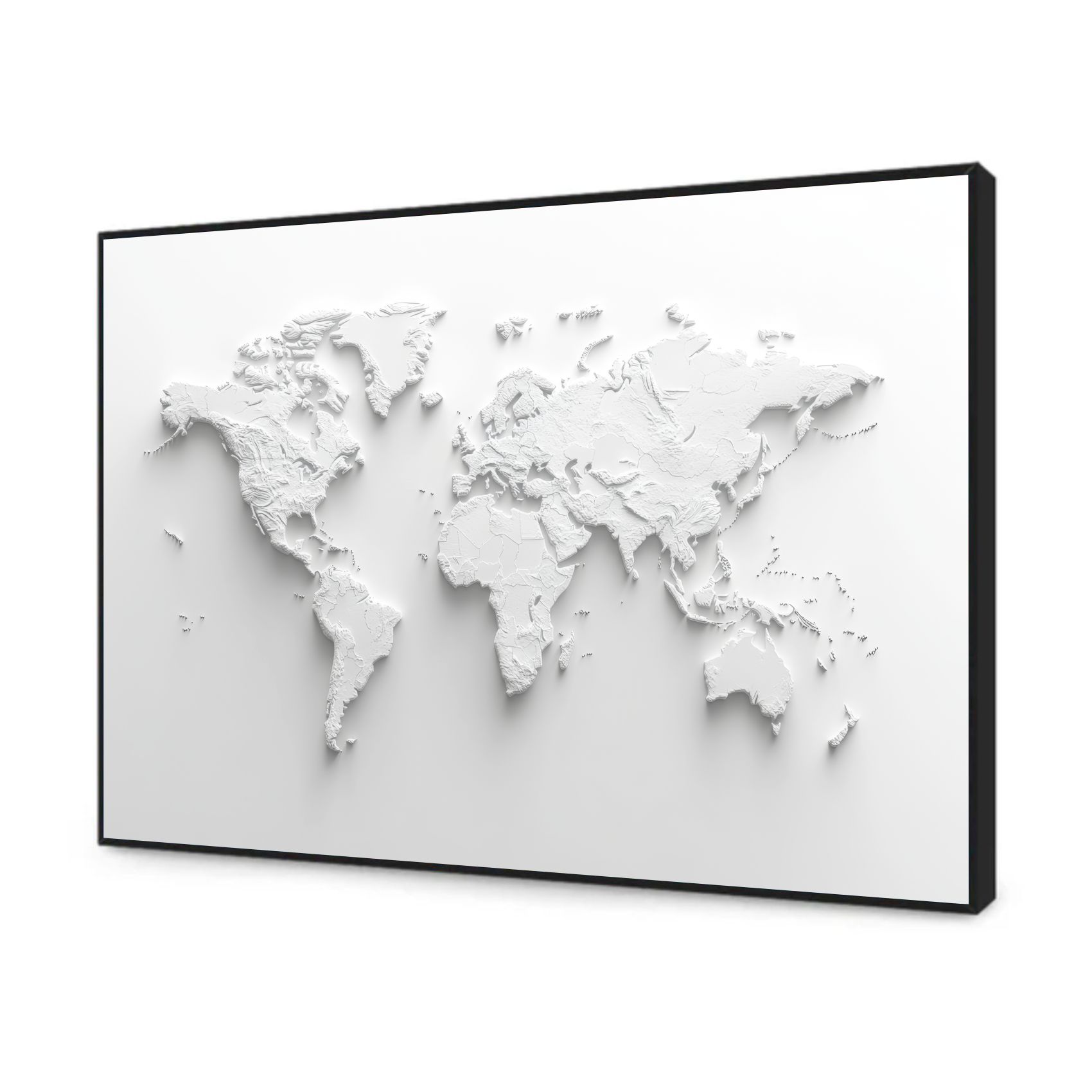 Quadro Decorativo Mapa Múndi Branco Abstrato Minimalista