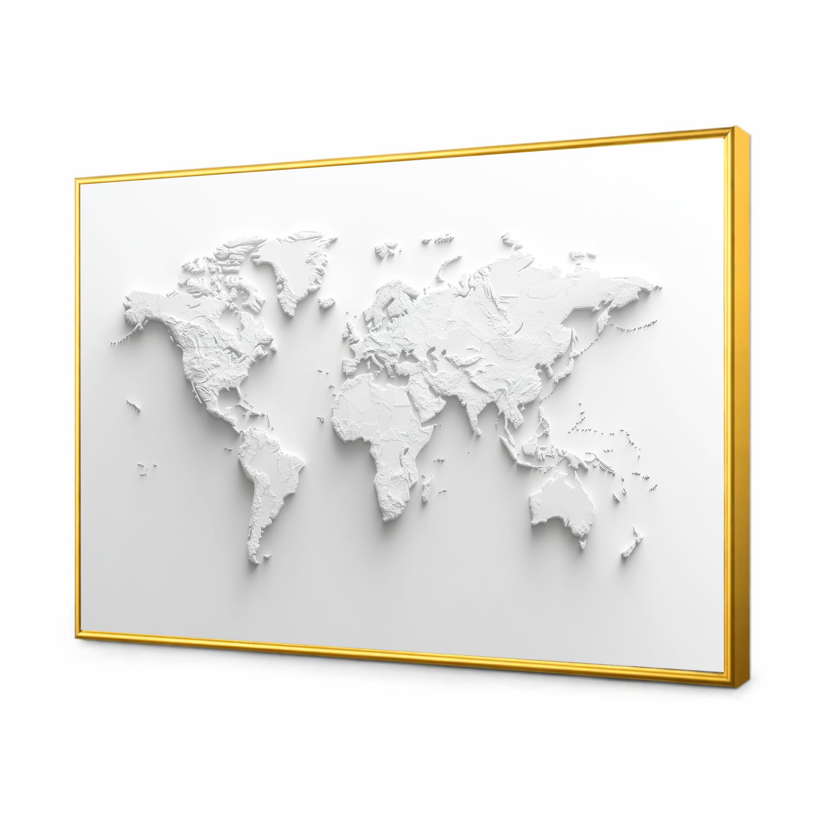 Quadro Decorativo Mapa Múndi Branco Abstrato Minimalista