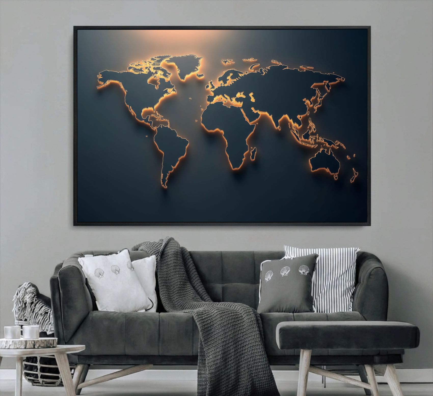 Quadro Decorativo Mapa Múndi Minimalista Dark Gold