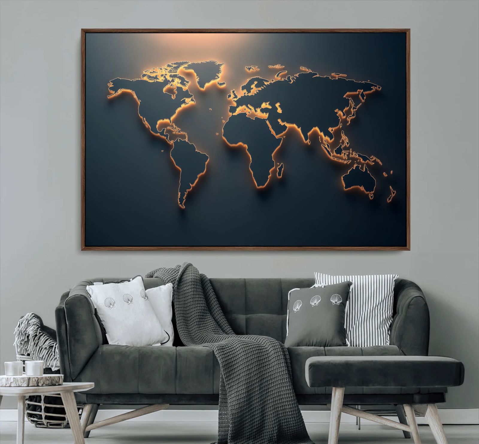 Quadro Decorativo Mapa Múndi Minimalista Dark Gold