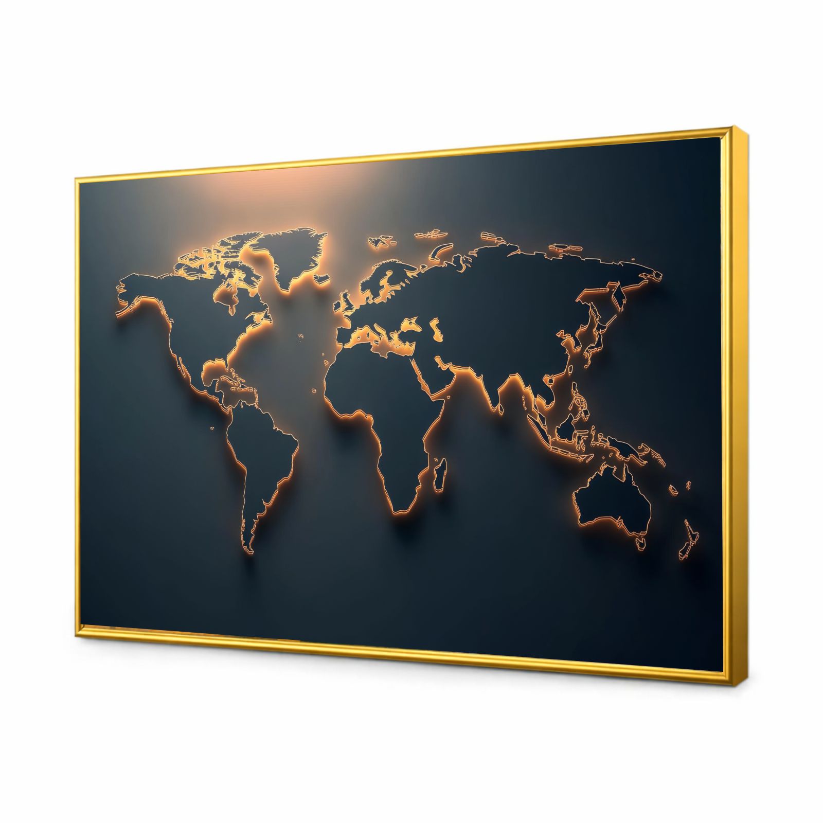 Quadro Decorativo Mapa Múndi Minimalista Dark Gold