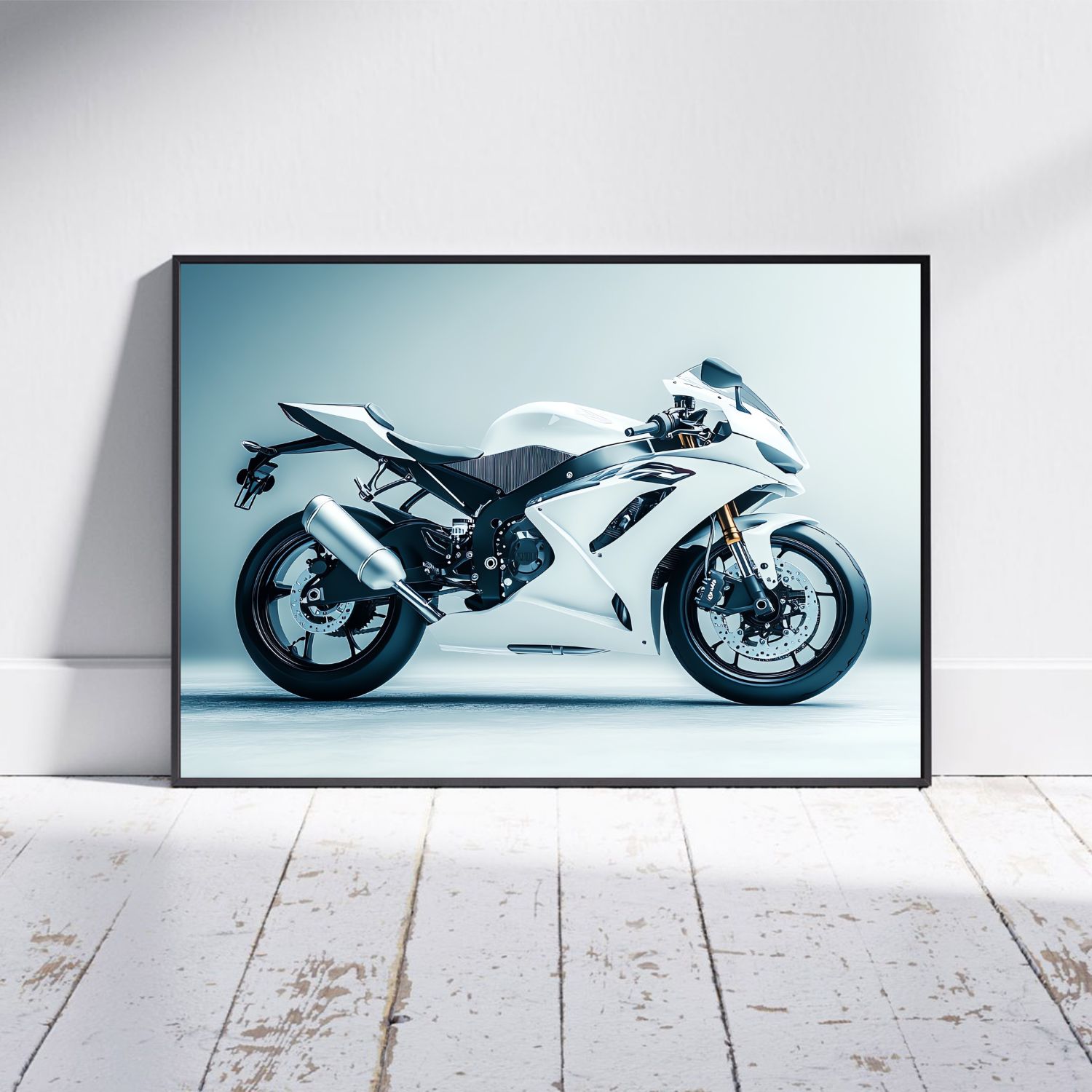 Quadro Decorativo Moto Esportiva em Adesivo com Moldura Caixa