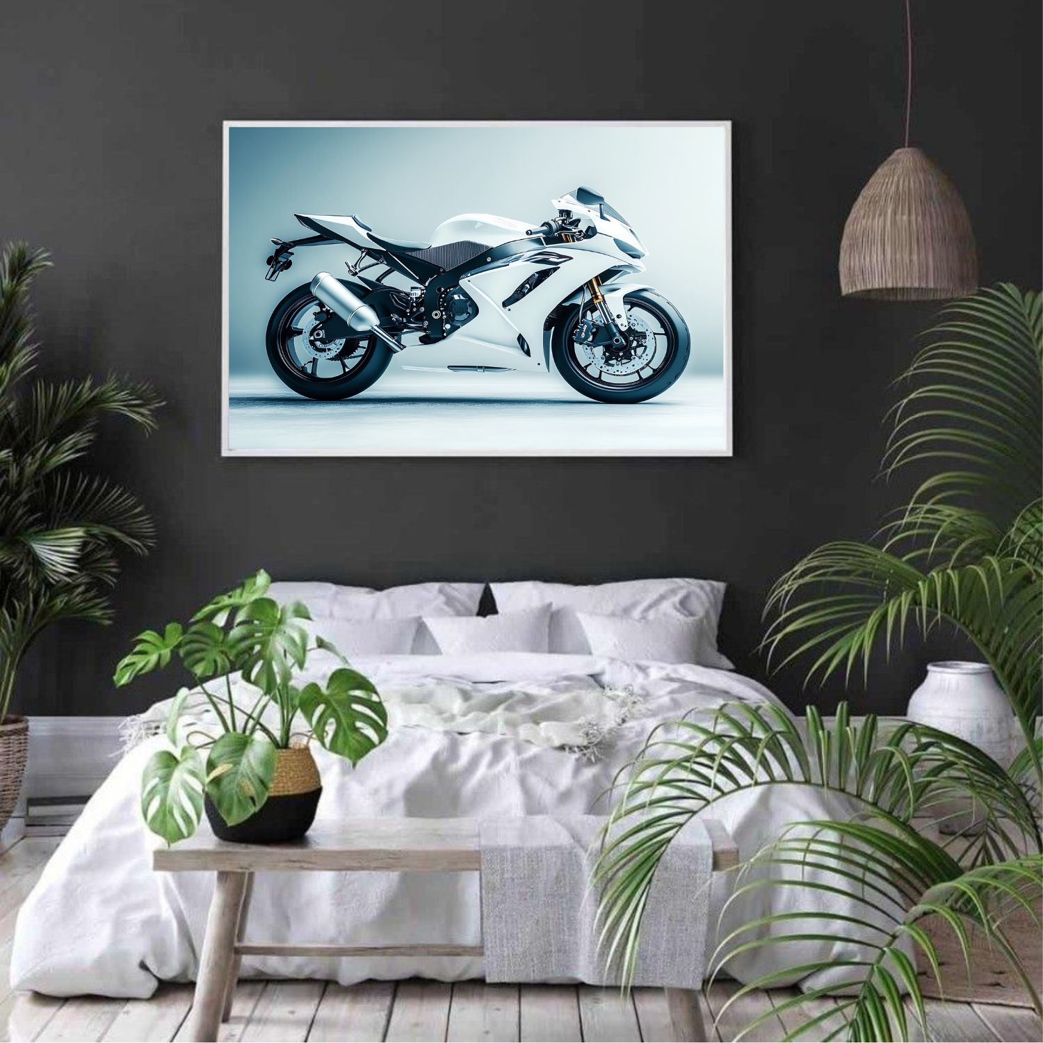 Quadro Decorativo Moto Esportiva em Adesivo com Moldura Caixa