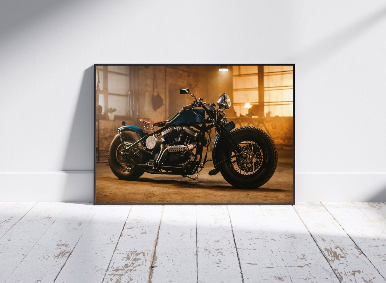 Quadro Decorativo Motocicleta Clássica em Adesivo com Moldura Caixa