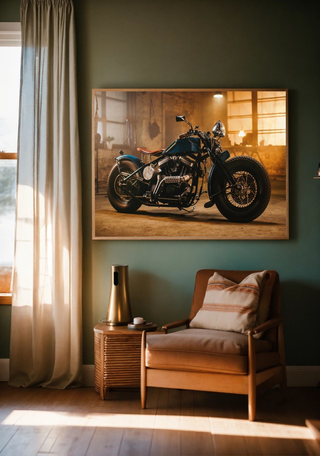 Quadro Decorativo Motocicleta Clássica em Adesivo com Moldura Caixa