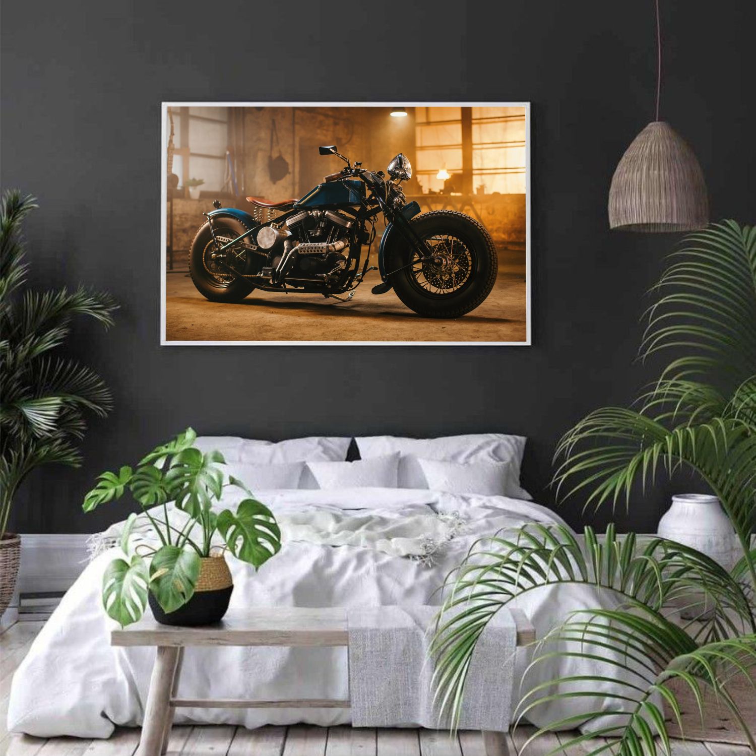 Quadro Decorativo Motocicleta Clássica em Adesivo com Moldura Caixa