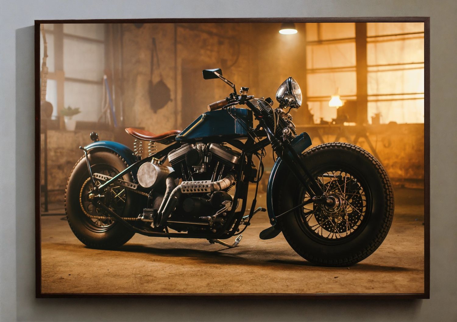 Quadro Decorativo Motocicleta Clássica em Adesivo com Moldura Caixa