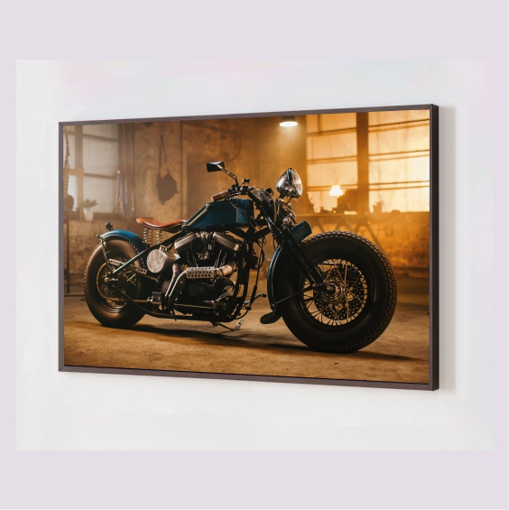 Quadro Decorativo Motocicleta Clássica em Adesivo com Moldura Caixa