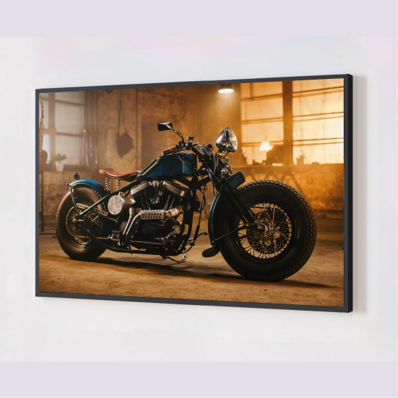 Quadro Decorativo Motocicleta Clássica em Adesivo com Moldura Caixa