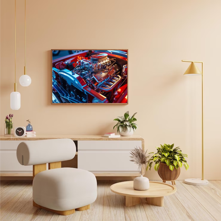 Quadro Decorativo Motor em Adesivo com Moldura Caixa 