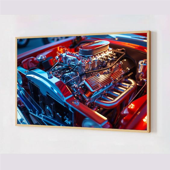 Quadro Decorativo Motor em Adesivo com Moldura Caixa 