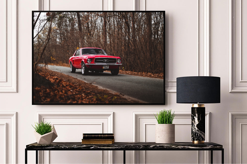 Quadro Decorativo Mustang em Adesivo com Moldura Caixa