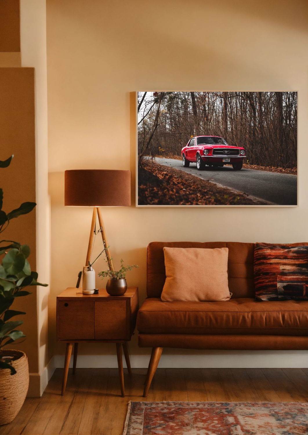 Quadro Decorativo Mustang em Adesivo com Moldura Caixa