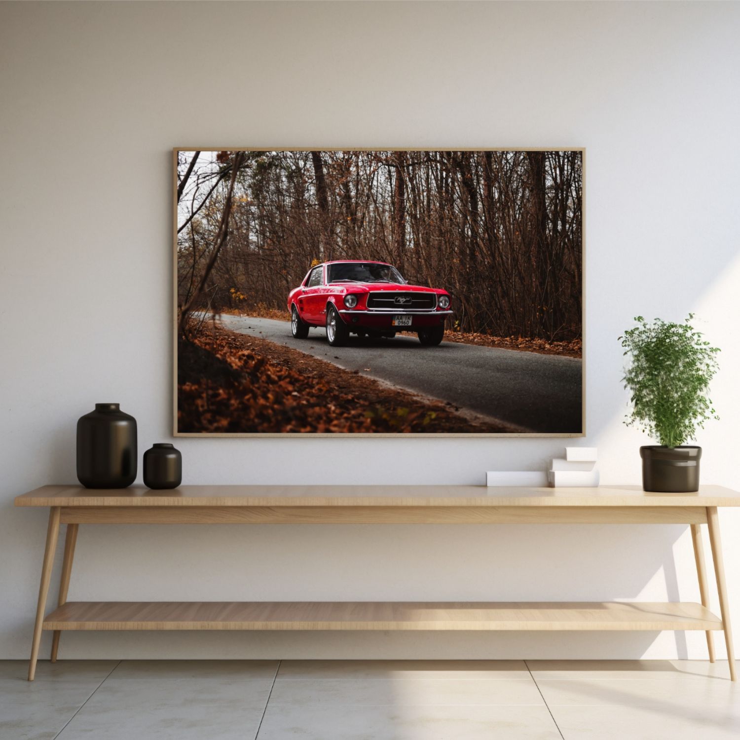 Quadro Decorativo Mustang em Adesivo com Moldura Caixa