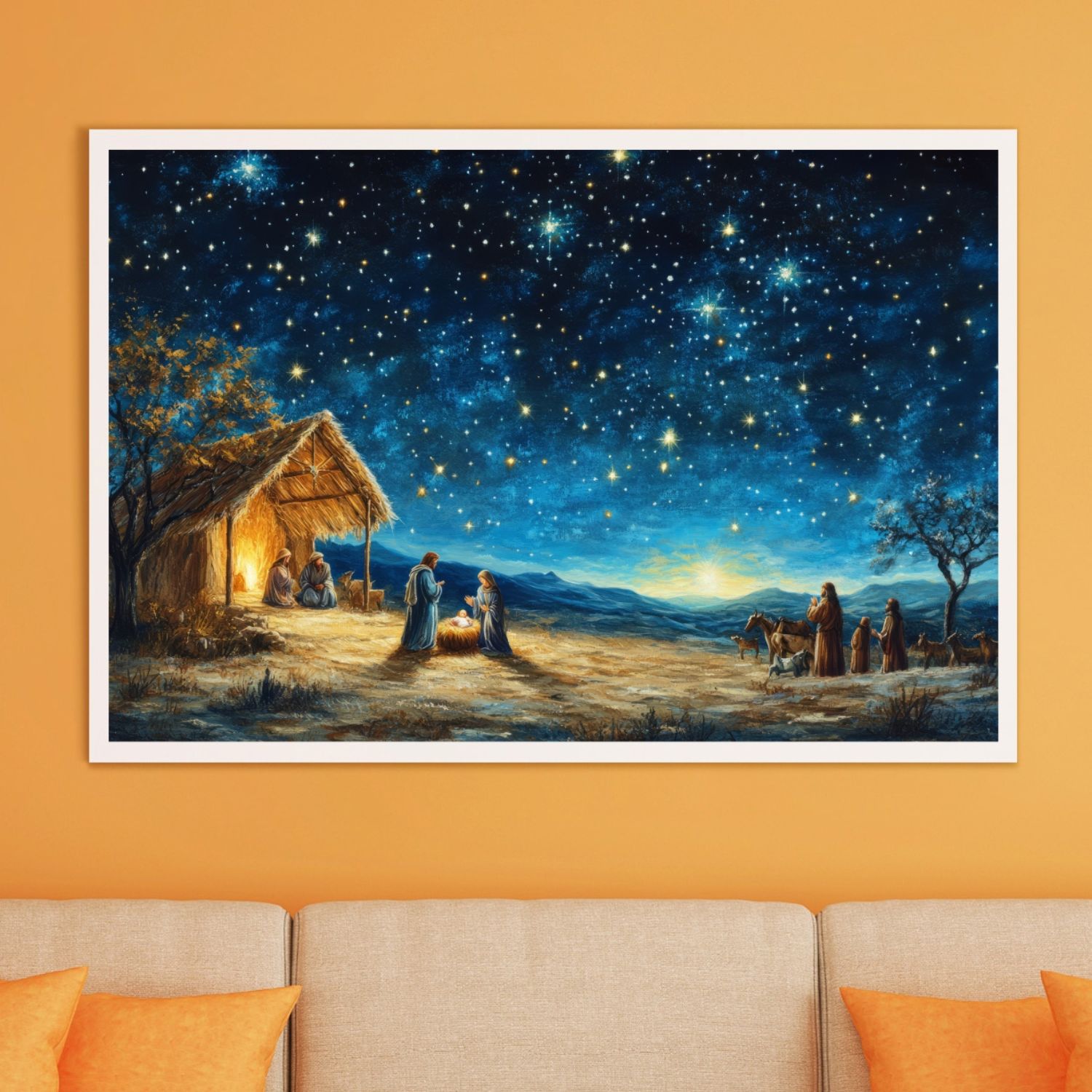 Quadro Decorativo Arte Nascimento de Jesus em Adesivo com Moldura Caixa 