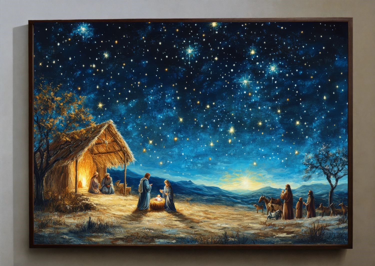 Quadro Decorativo Arte Nascimento de Jesus em Adesivo com Moldura Caixa 