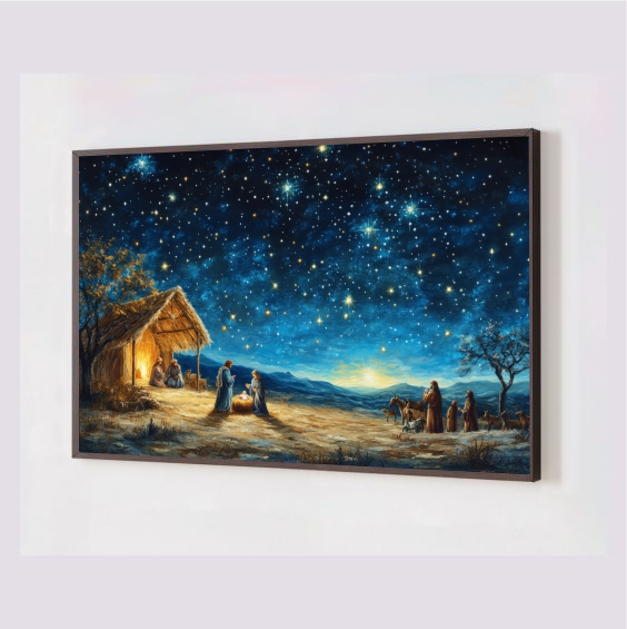 Quadro Decorativo Arte Nascimento de Jesus em Adesivo com Moldura Caixa 