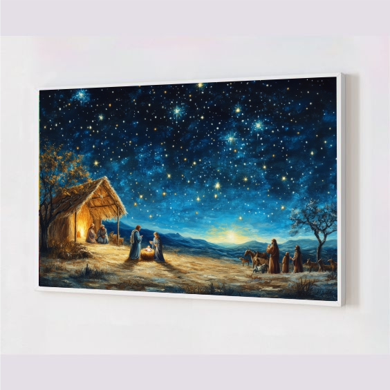 Quadro Decorativo Arte Nascimento de Jesus em Adesivo com Moldura Caixa 