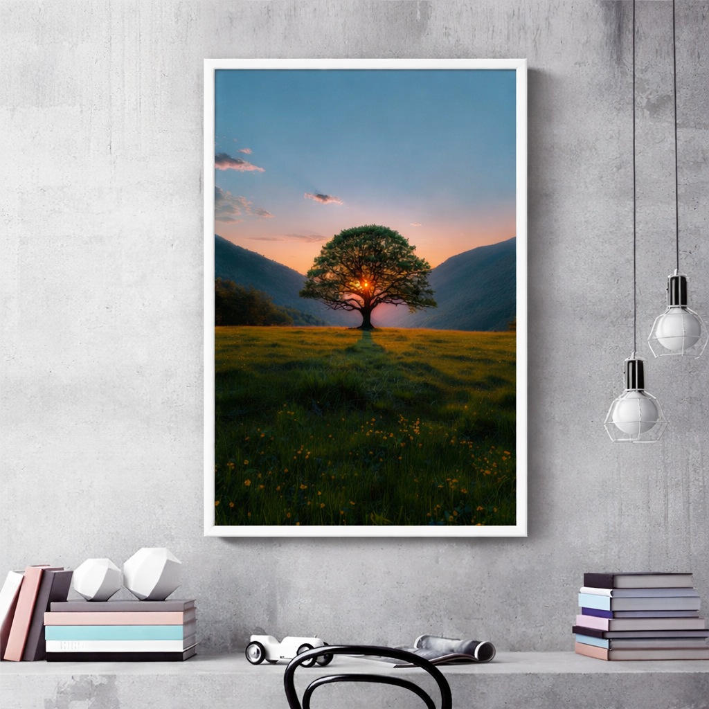 Quadro Decorativo Árvore Ao Pôr Do Sol na Natureza