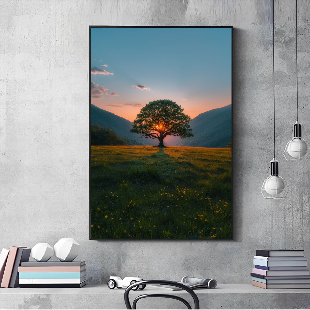 Quadro Decorativo Árvore Ao Pôr Do Sol na Natureza