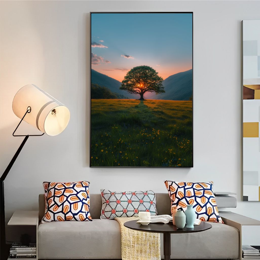 Quadro Decorativo Árvore Ao Pôr Do Sol na Natureza