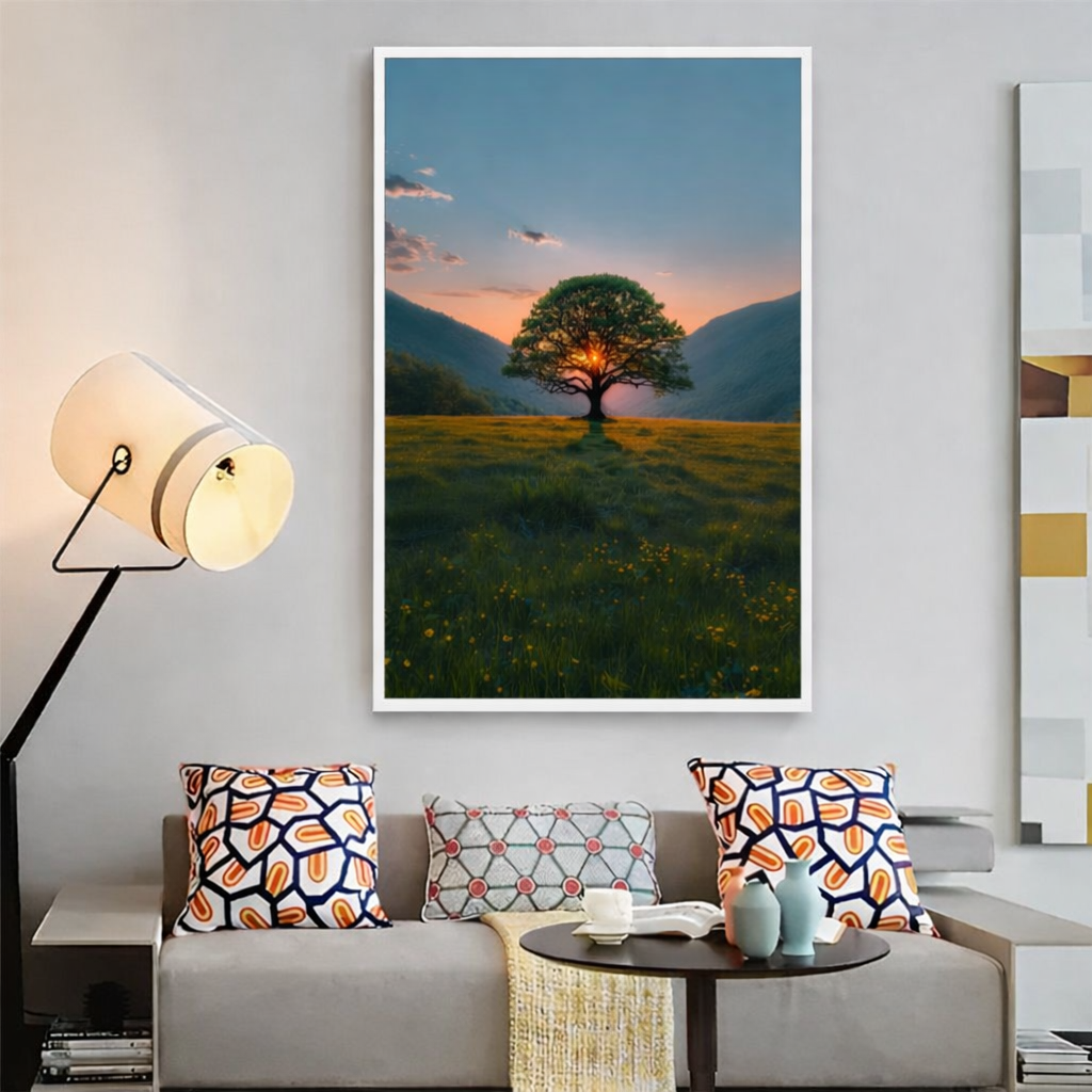 Quadro Decorativo Árvore Ao Pôr Do Sol na Natureza