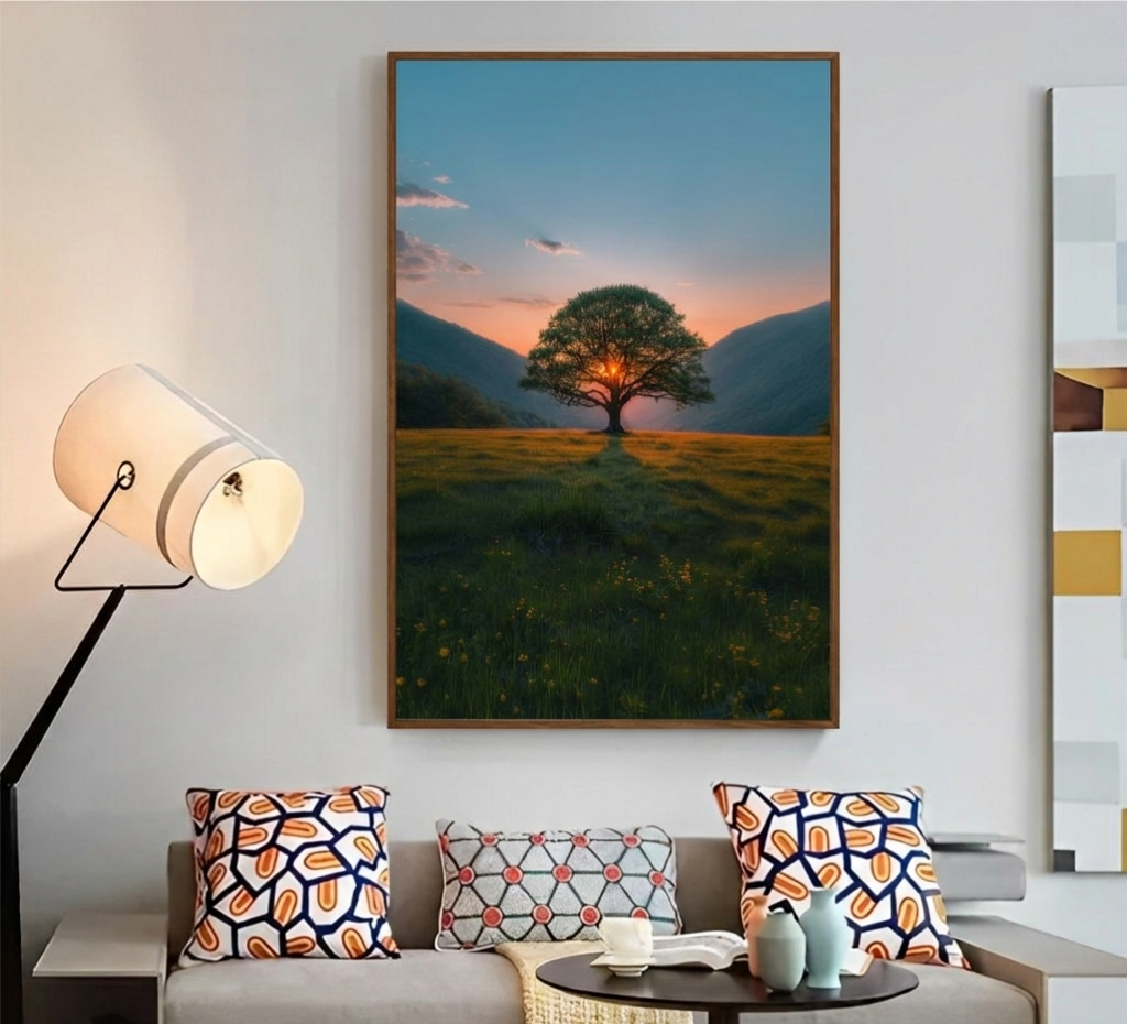 Quadro Decorativo Árvore Ao Pôr Do Sol na Natureza