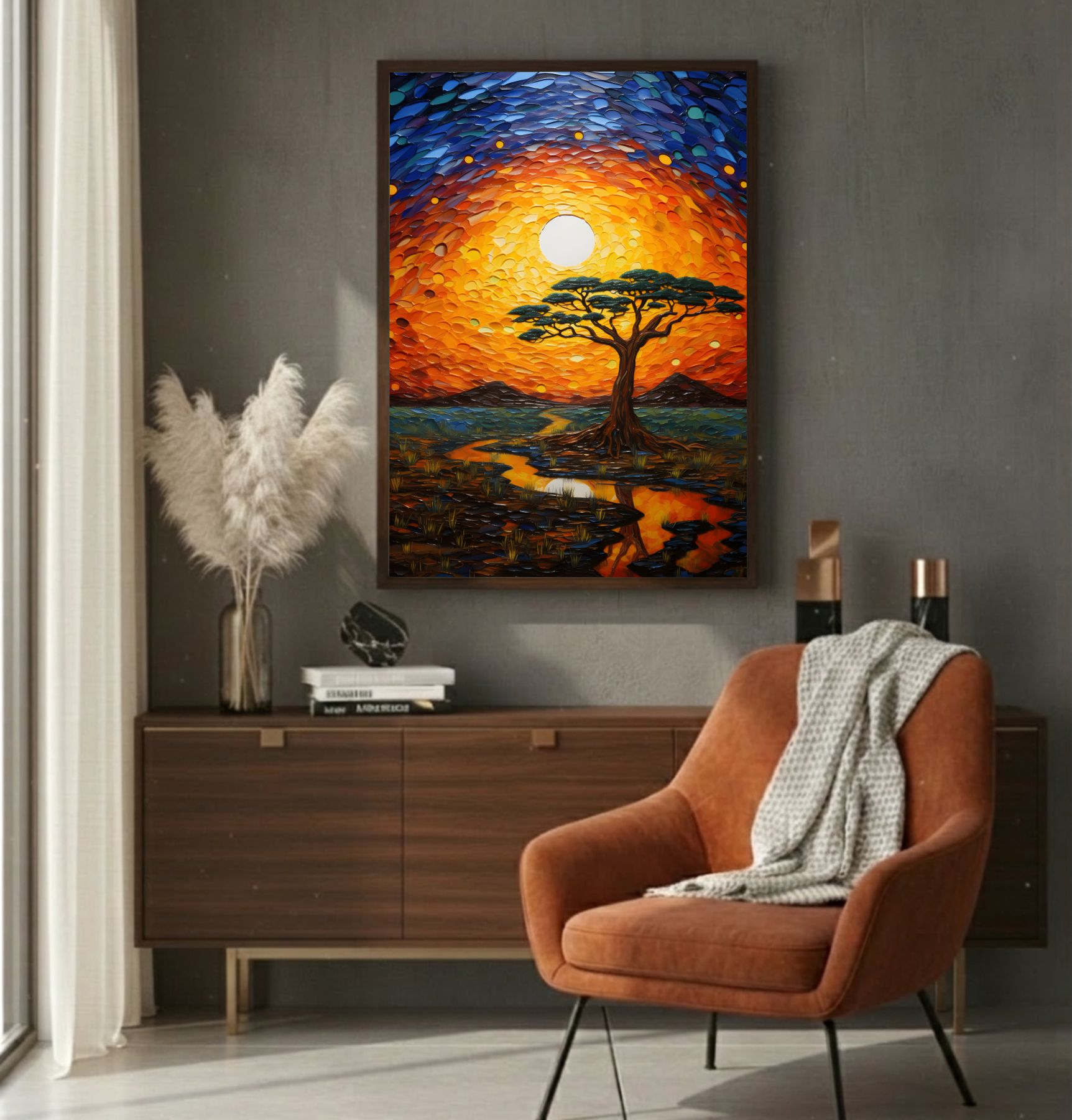 Quadro Decorativo Pintura de Árvore na Savana Africana