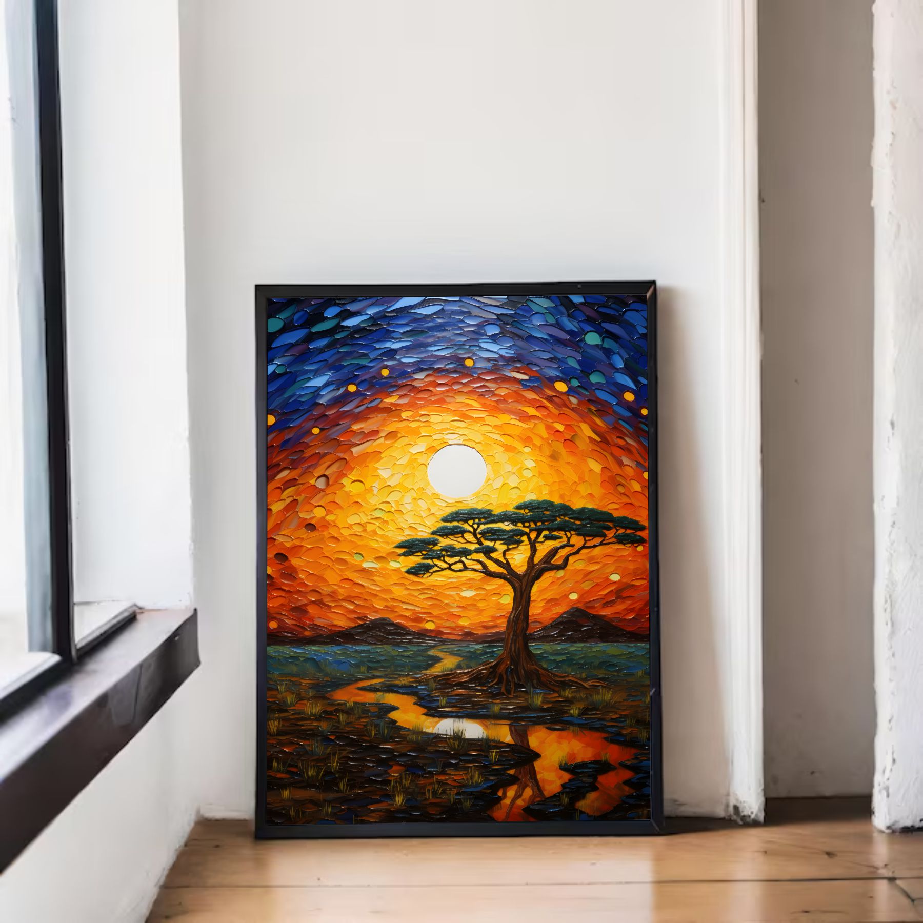 Quadro Decorativo Pintura de Árvore na Savana Africana Quadro Decorativo Pintura de Árvore na Savana Africana