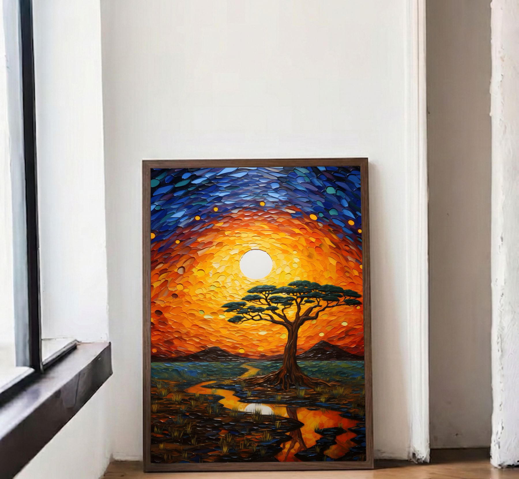 Quadro Decorativo Pintura de Árvore na Savana Africana