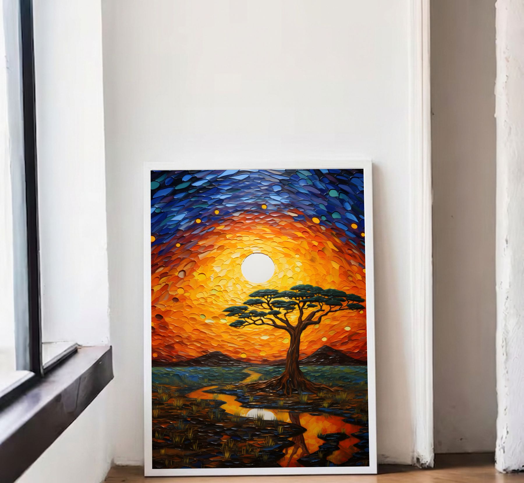 Quadro Decorativo Pintura de Árvore na Savana Africana Quadro Decorativo Pintura de Árvore na Savana Africana